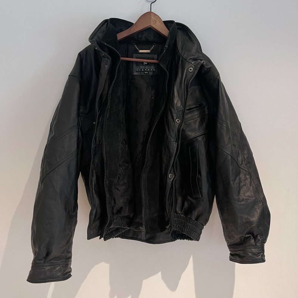 Pelle Cuir Leather Men Black Full Zip Inside Snap Button Up Bomber Jacket Size M